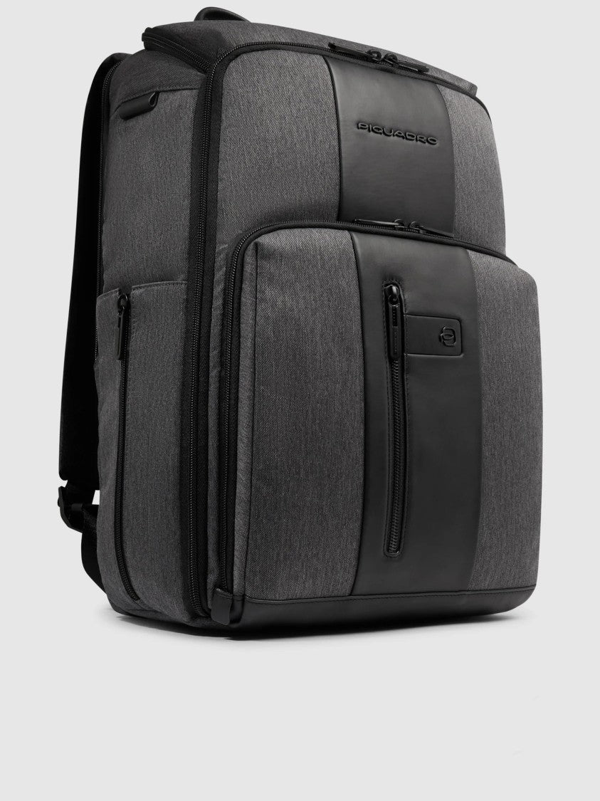Piquadro Grey Zaino Textured Fabric/Leather Backpack