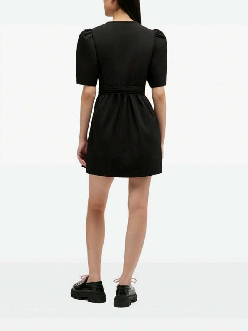 Ganni Mini Dress With Deep V-Neckline And Bow Detail