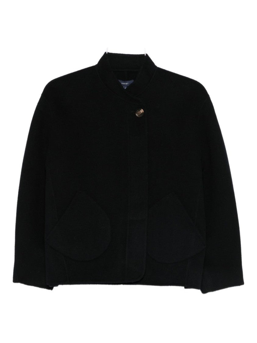 Soeur Cropped Blue Wool Blend Coat