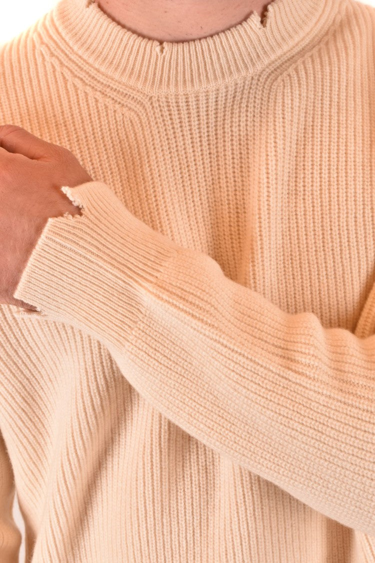 Laneus Milk-Colored Merino And Cashmere Knit Sweater