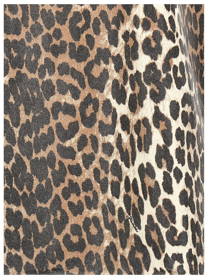 Ganni Leopard Print Denim Mini Dress