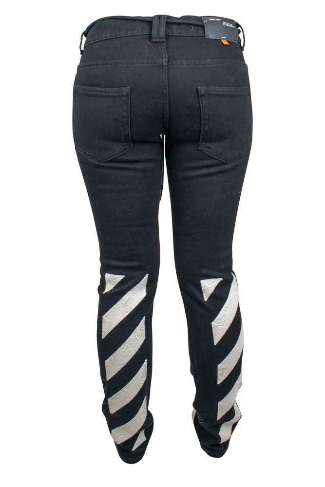 Off-White Slim-Fit Black Denim Jeans With Distinctive Stripes