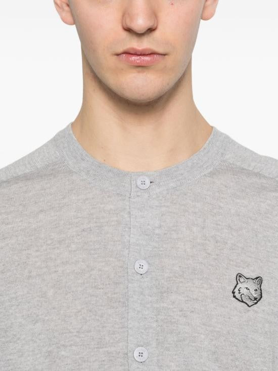 Maison Kitsuné Light Grey Wool Cardigan With Button-Up Front