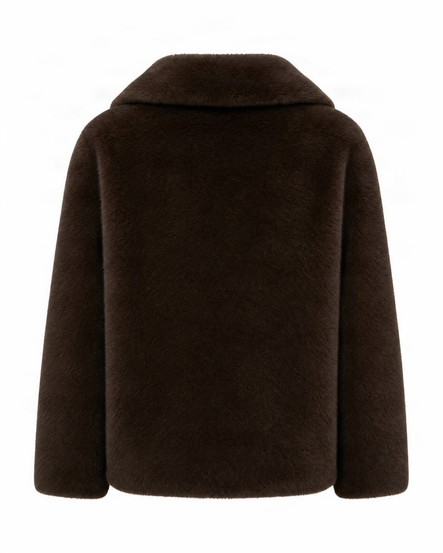 P.A.R.O.S.H. Boxy Short Jacket With Faux Fur Surface And Zip Closure