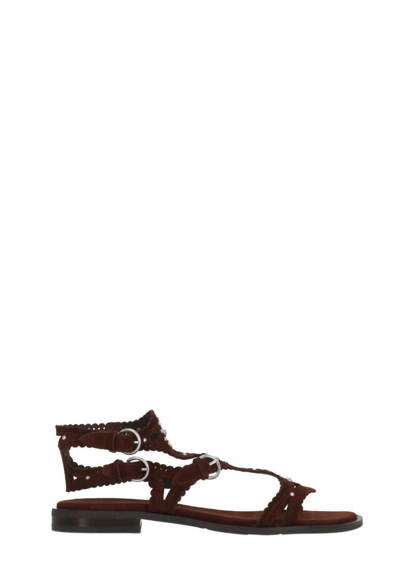 Ash Bordeaux Paprika Studded Suede Sandals