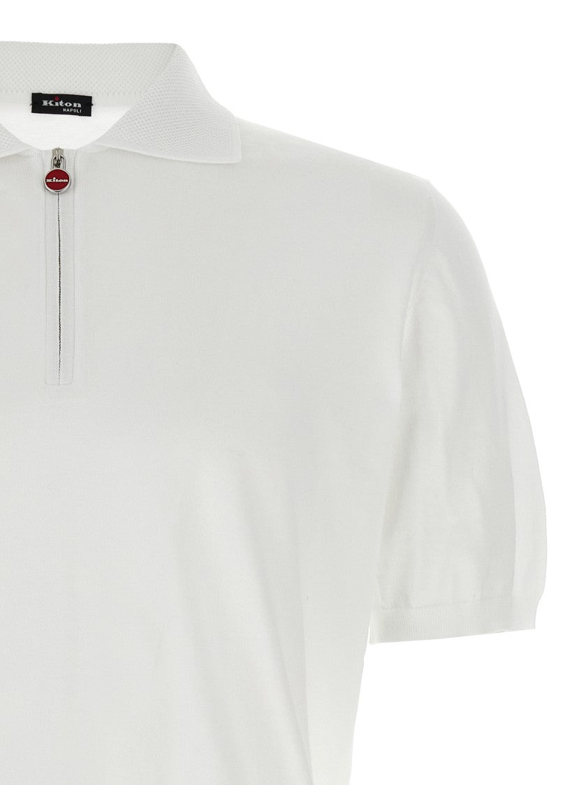 Kiton Honeycomb Collar White Polo Shirt