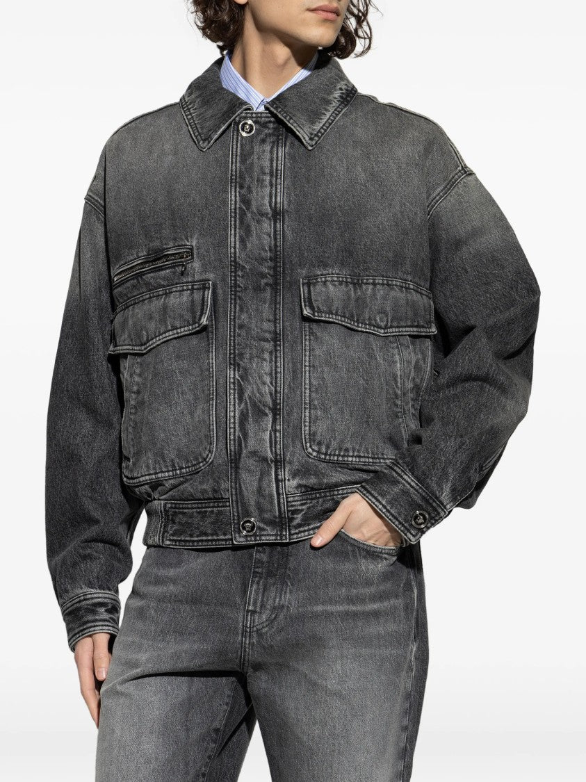 Versace Black Blouson Denim Cropped Washed Jacket