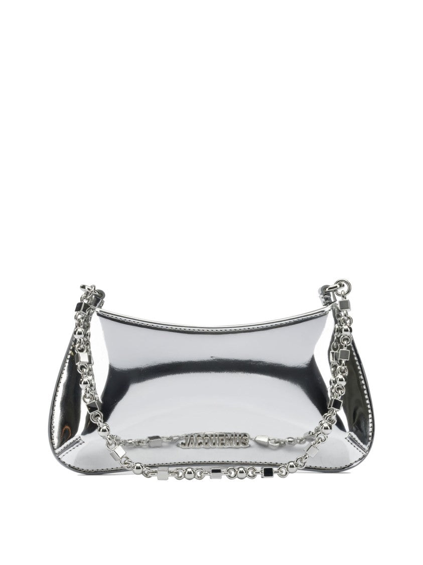 Jacquemus Reflective Silver Shoulder Bag With Geometric Chain Strap