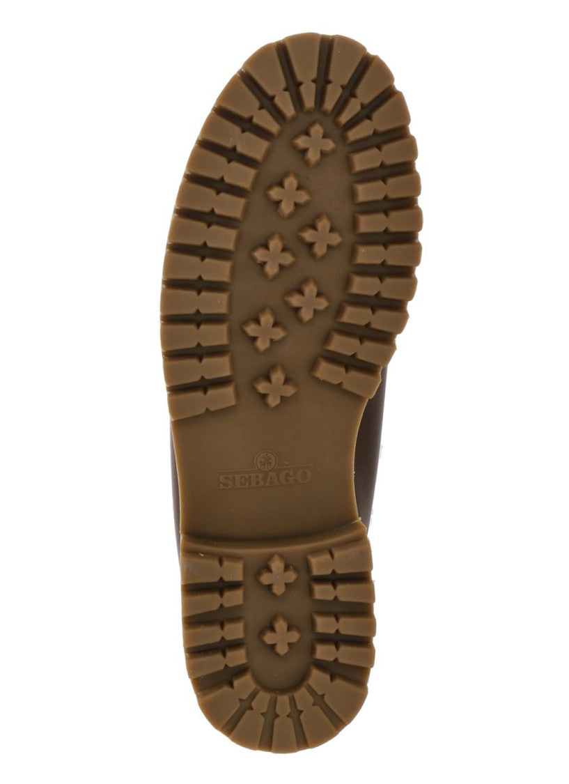 Sebago Brown Leather Textured Tread Boat Loafers