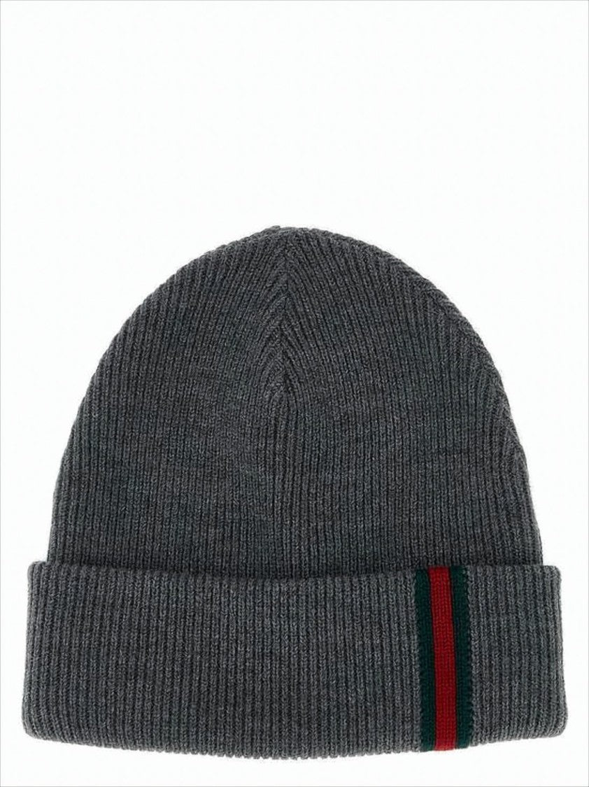 Gucci Ribbed Knit Beanie With Vertical Stripe Detail