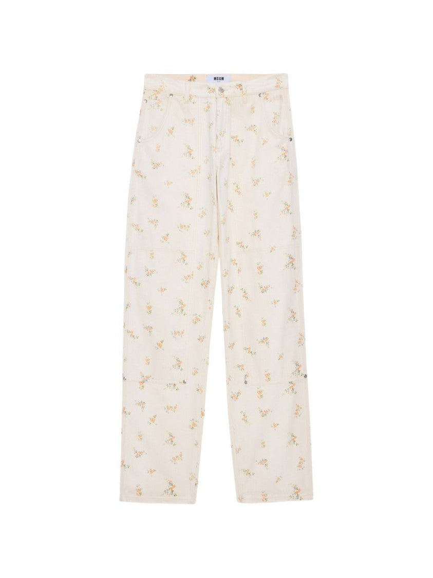 Msgm Light Beige Floral Print Trousers