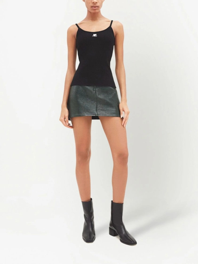 Courrèges Fitted Black Ribbed Tank Top With Subtle Logo