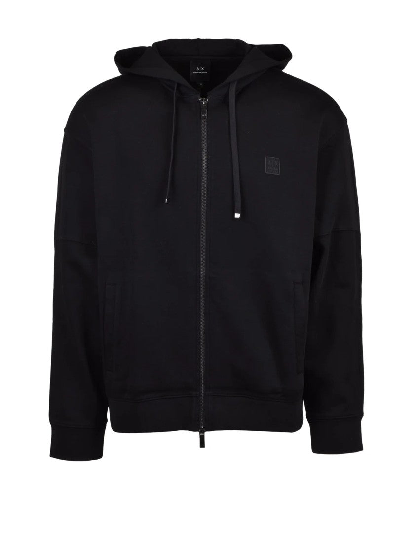 Armani Exchange Black Cotton-Blend Drawstring Hoodie