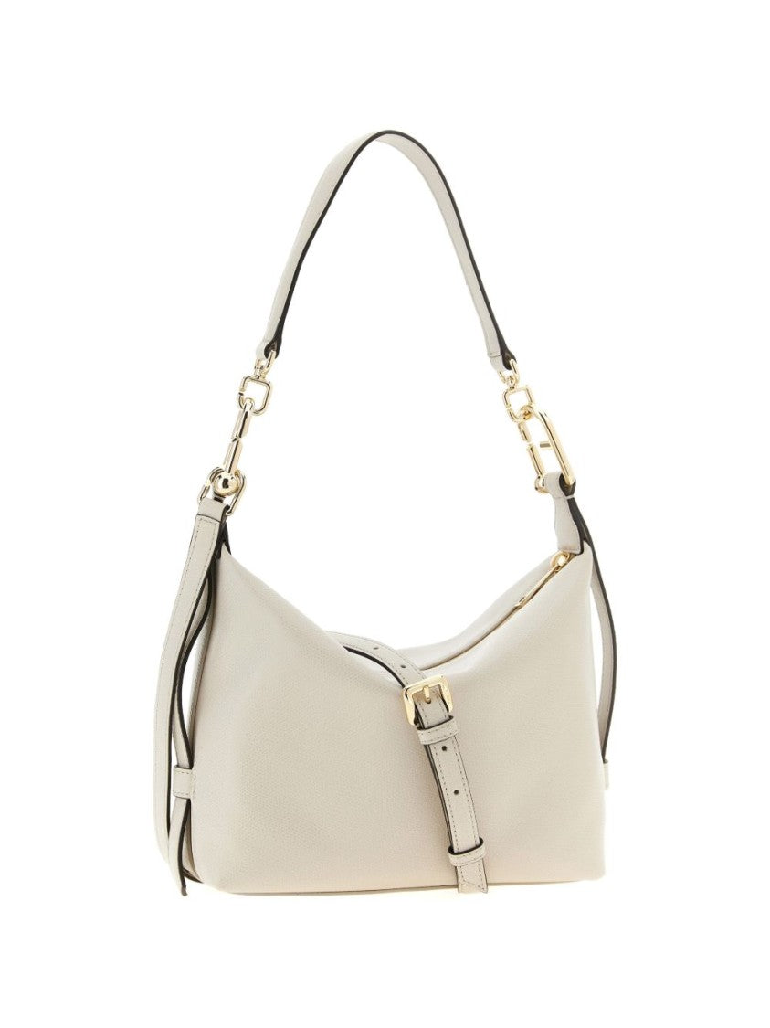 Furla Beige Structured Metal Logo Shoulder Bag