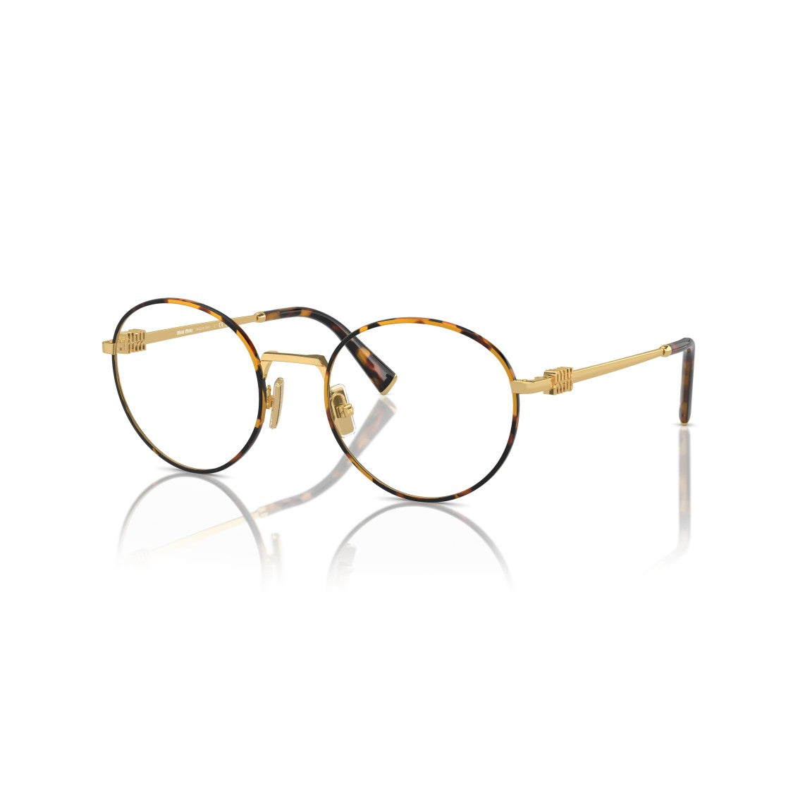 Miu Miu 0Mu 52Xv Round Tortoiseshell-Accented Eyeglasses