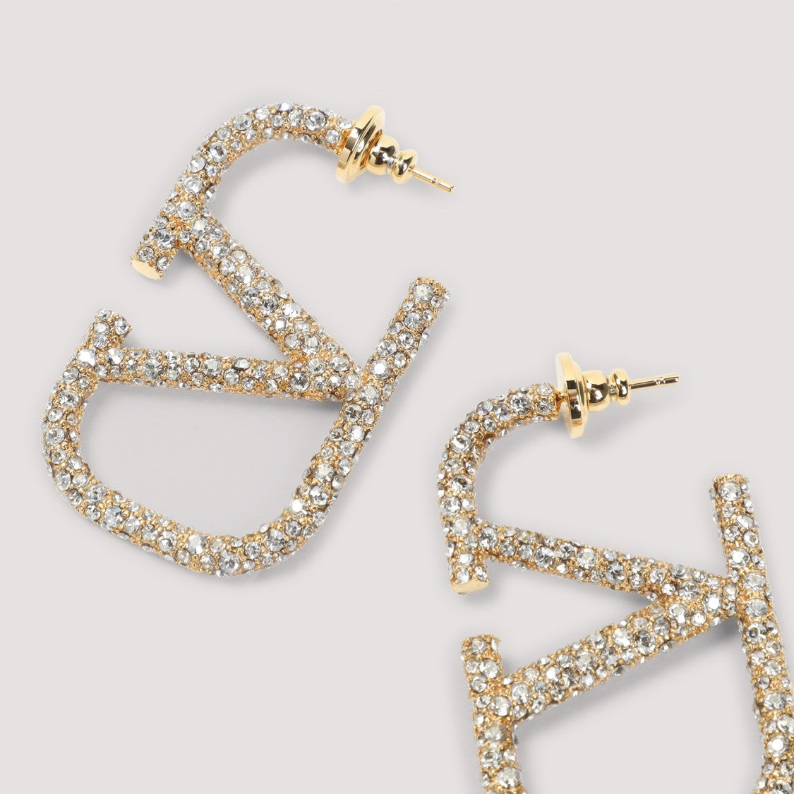 Valentino Garavani Geometric Brass Earrings With Crystal Accents