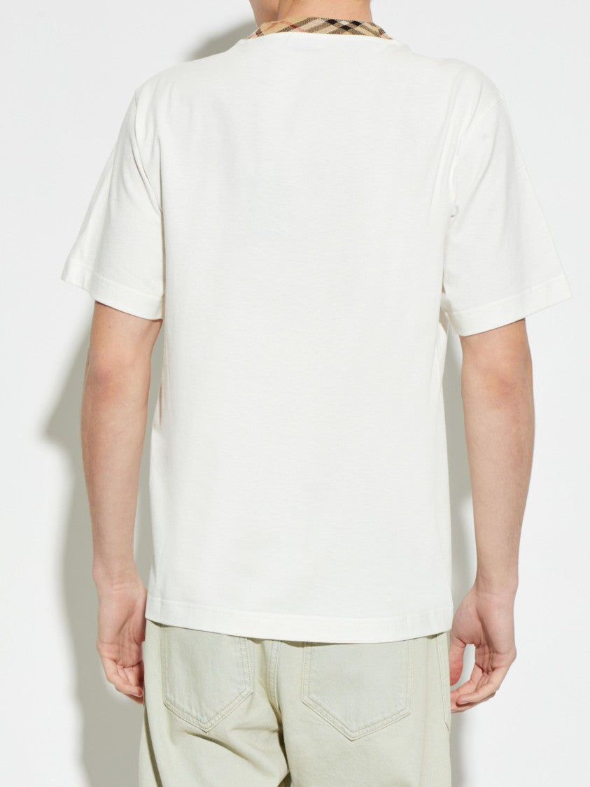Burberry White Cotton Check Collar T-Shirt