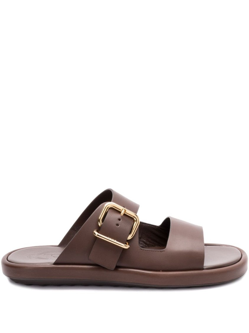 Tod's Brown Sandals With Gold Buckle Detail