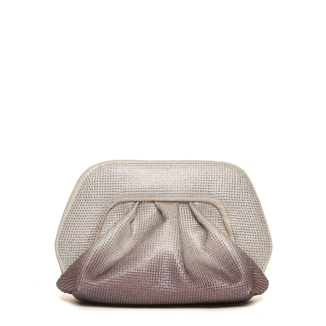 Themoirè Degrade Silver Pink Strass Clutch With Pleated Design