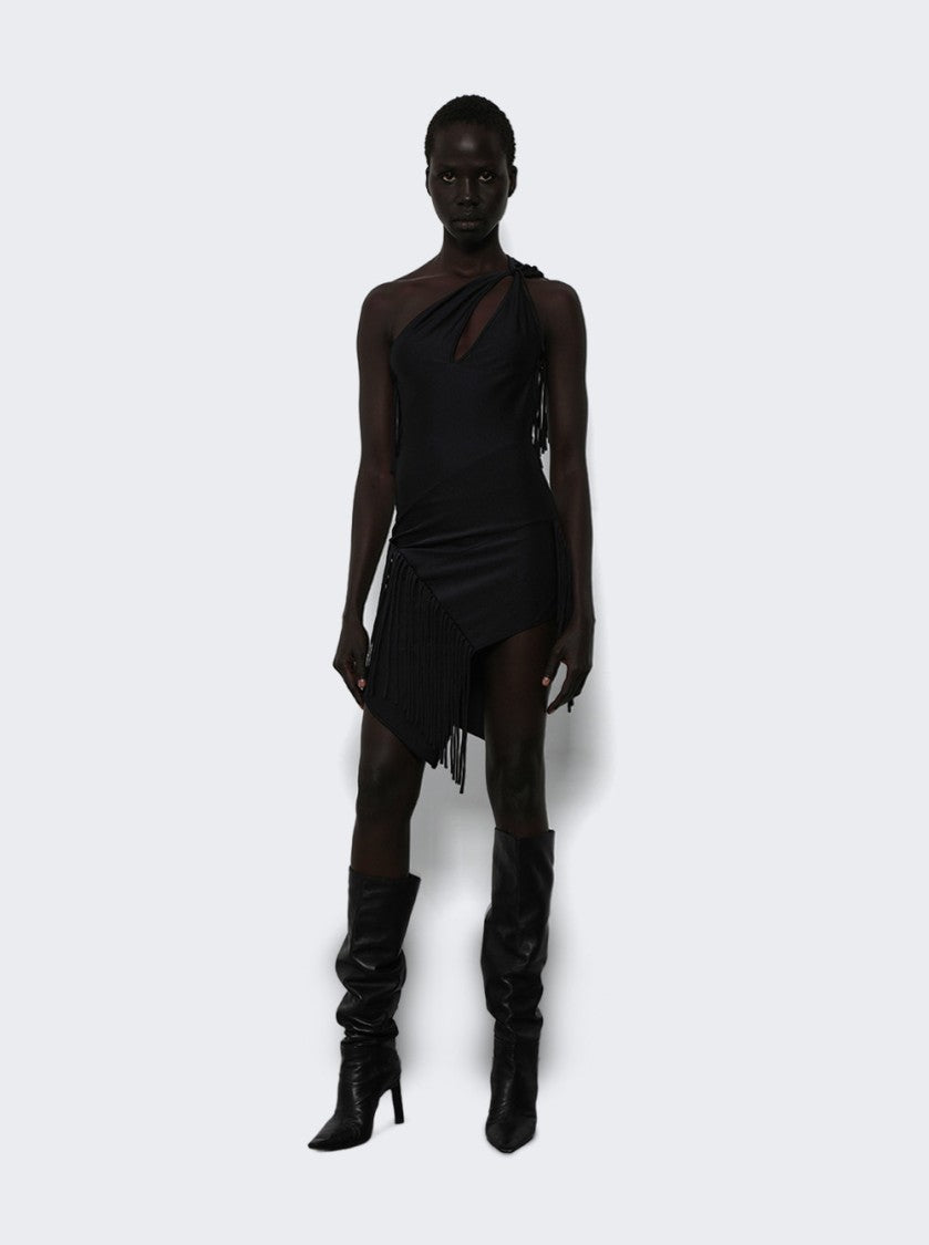 Coperni Asymmetric Fringed Jersey Dress Black