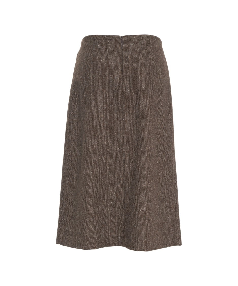 Ottod'ame Asymmetric Hem Houndstooth Midi Skirt