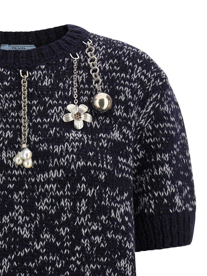 Prada Wool Sweater With Decorative Metal Pendants