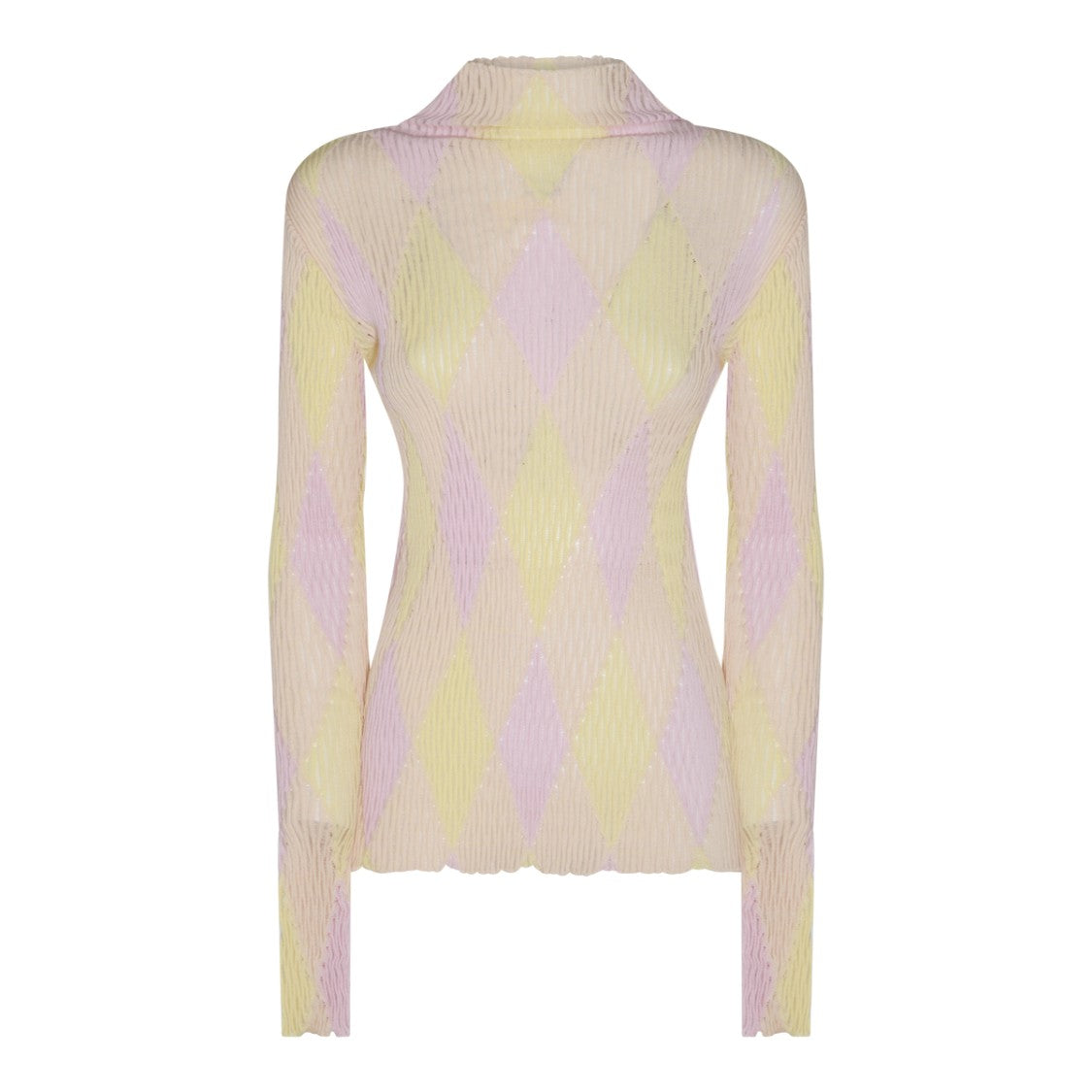 Burberry Cotton Knit Sweater With Argyle Motif And High Collar