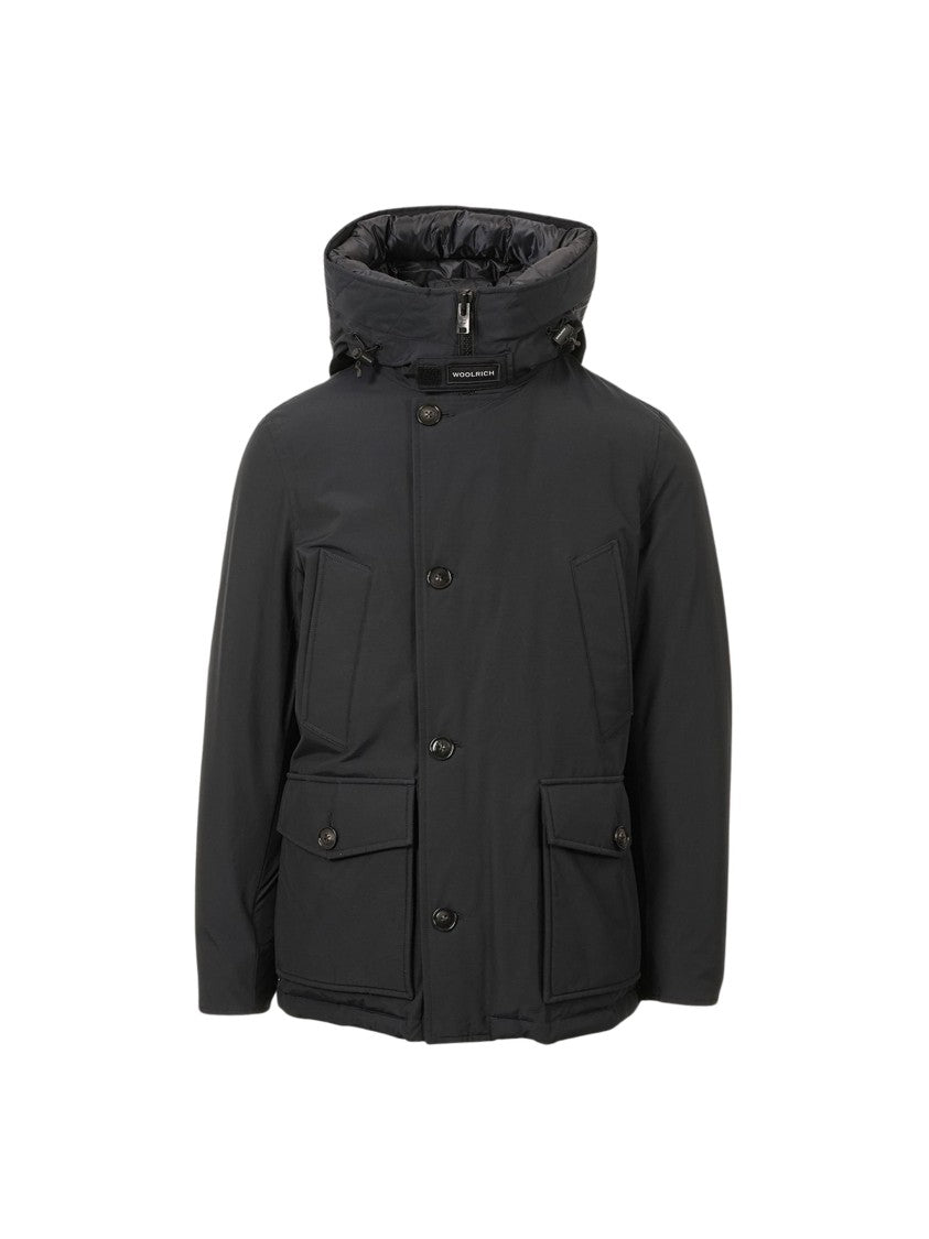 Woolrich Matte Black Anorak With High Collar And Functional Pockets