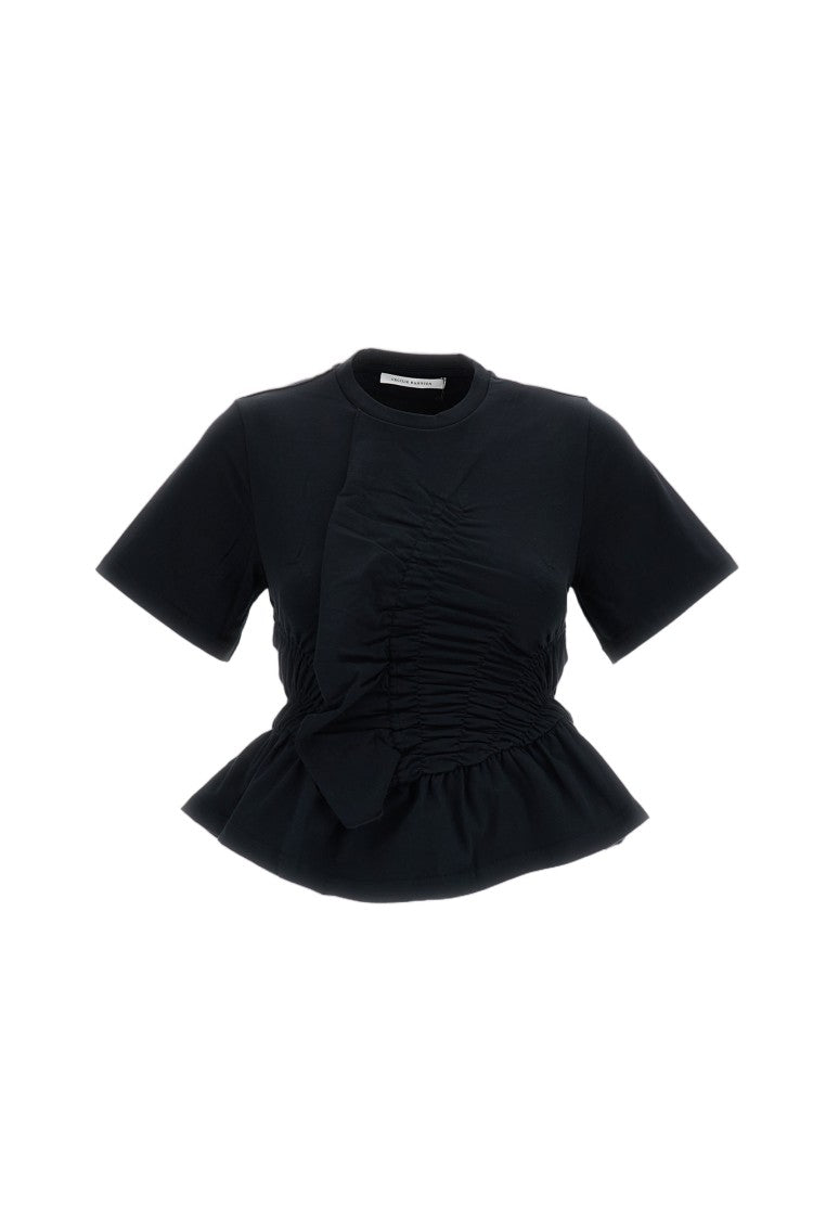 Cecilie Bahnsen Black Ace Stretch Cotton Peplum T-Shirt