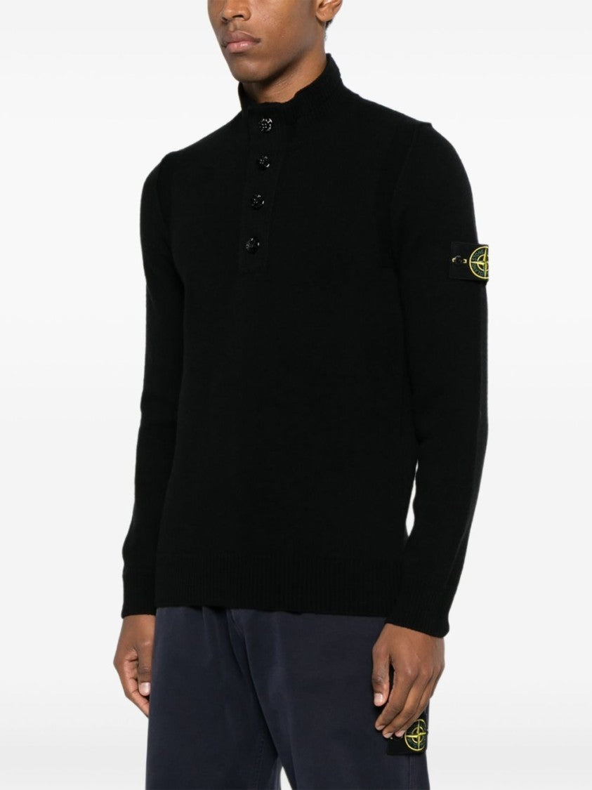 Stone Island Black Long-Sleeve Knit High Collar Top