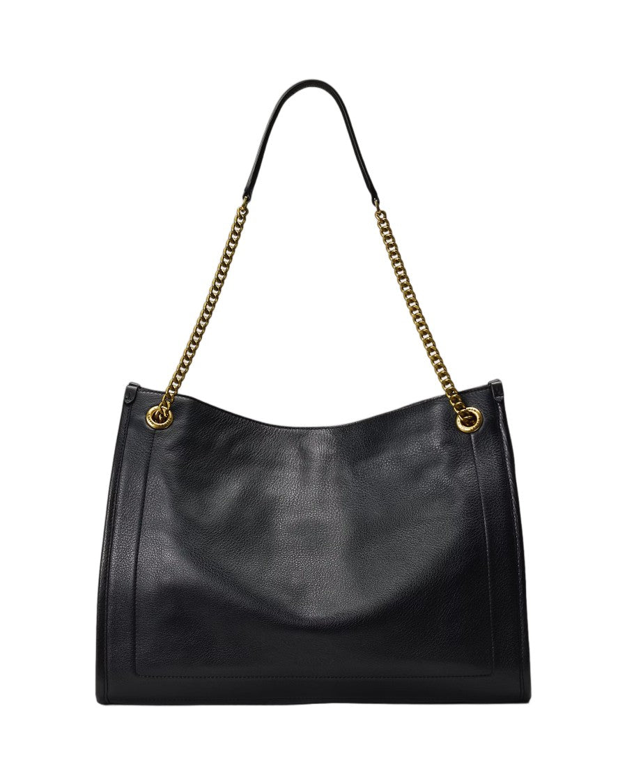 Lauren Ralph Lauren Structured Black Handbag With Gold-Tone Chain Detail