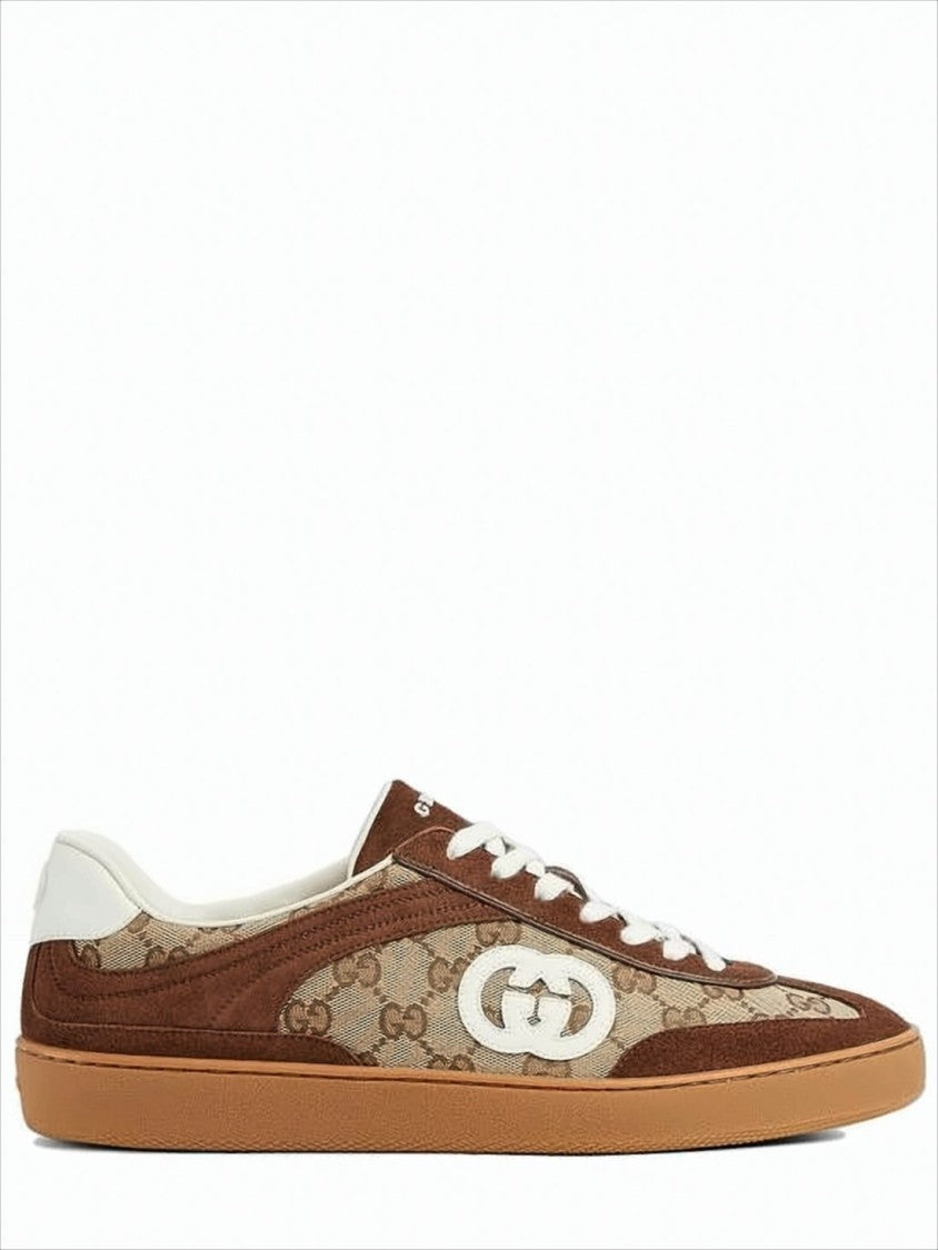 Gucci Monogram-Patterned Canvas And Suede Low-Top Sneakers