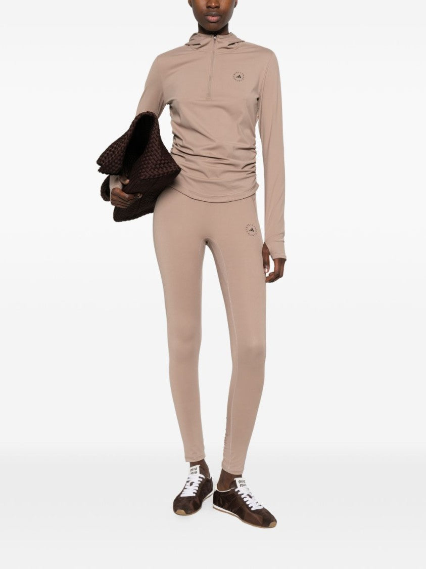 Adidas By Stella Mccartney High-Waisted Light Brown Leggings With Tonal Topstitching