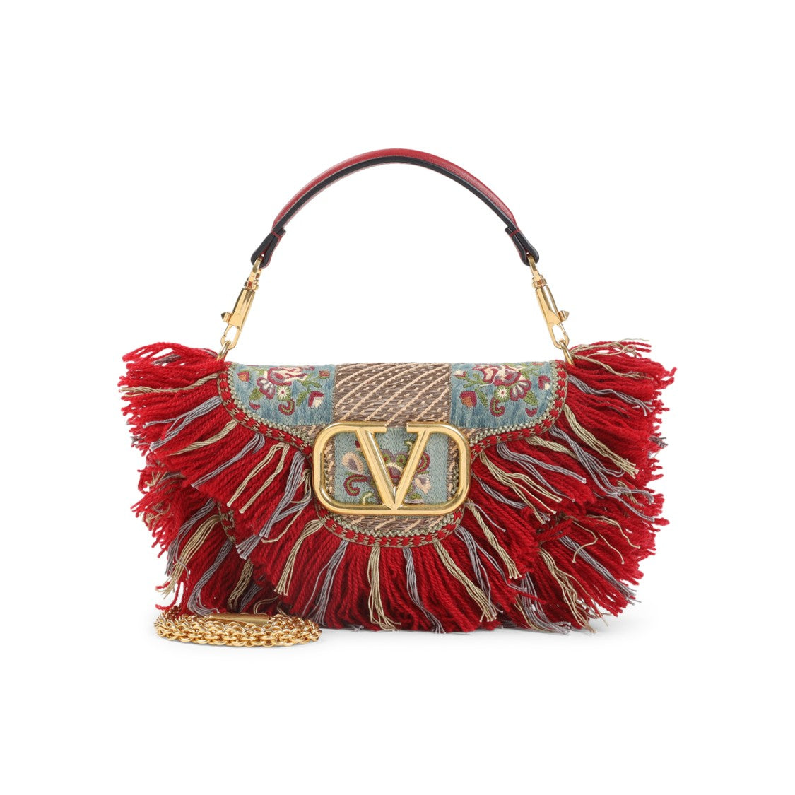 Valentino Garavani Multicolour Leather Shoulder Bag With Fringed Design