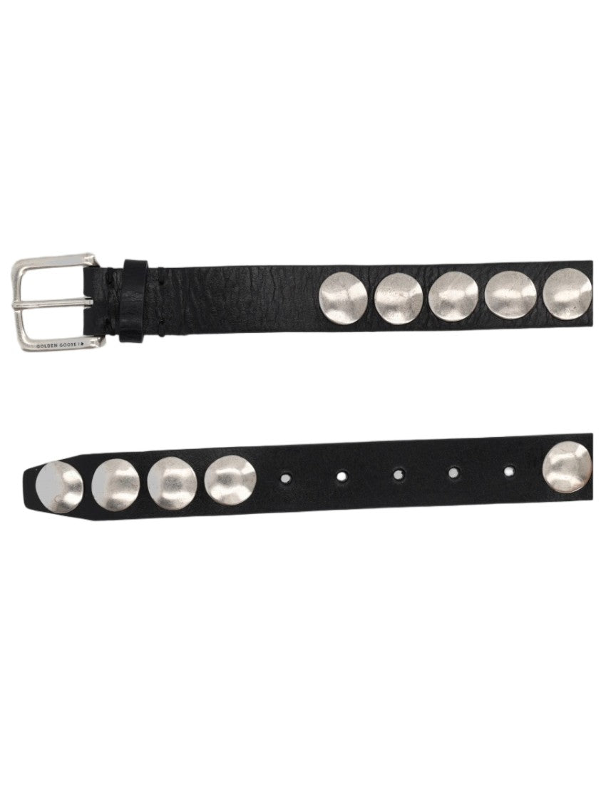 Golden Goose Black Silver Studded Cow Leather Belt