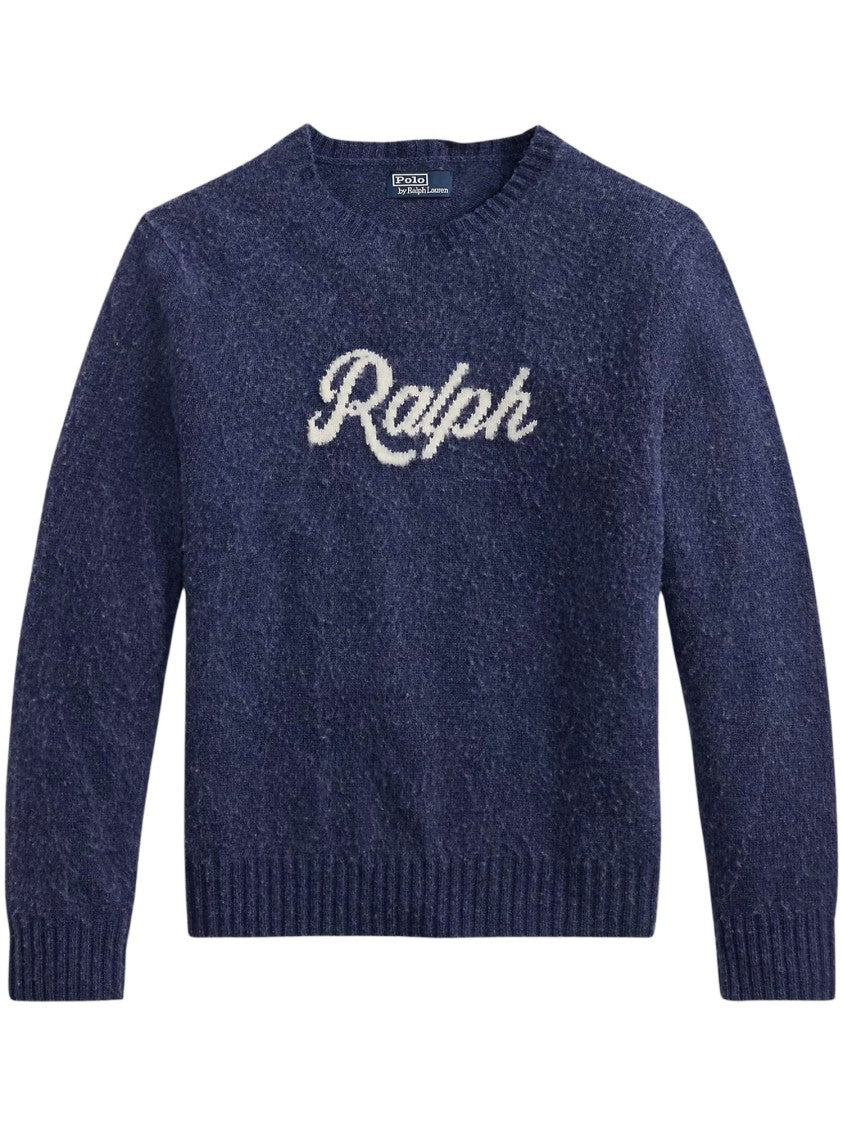 Polo Ralph Lauren Navy Cursive Textured Pullover Sweater