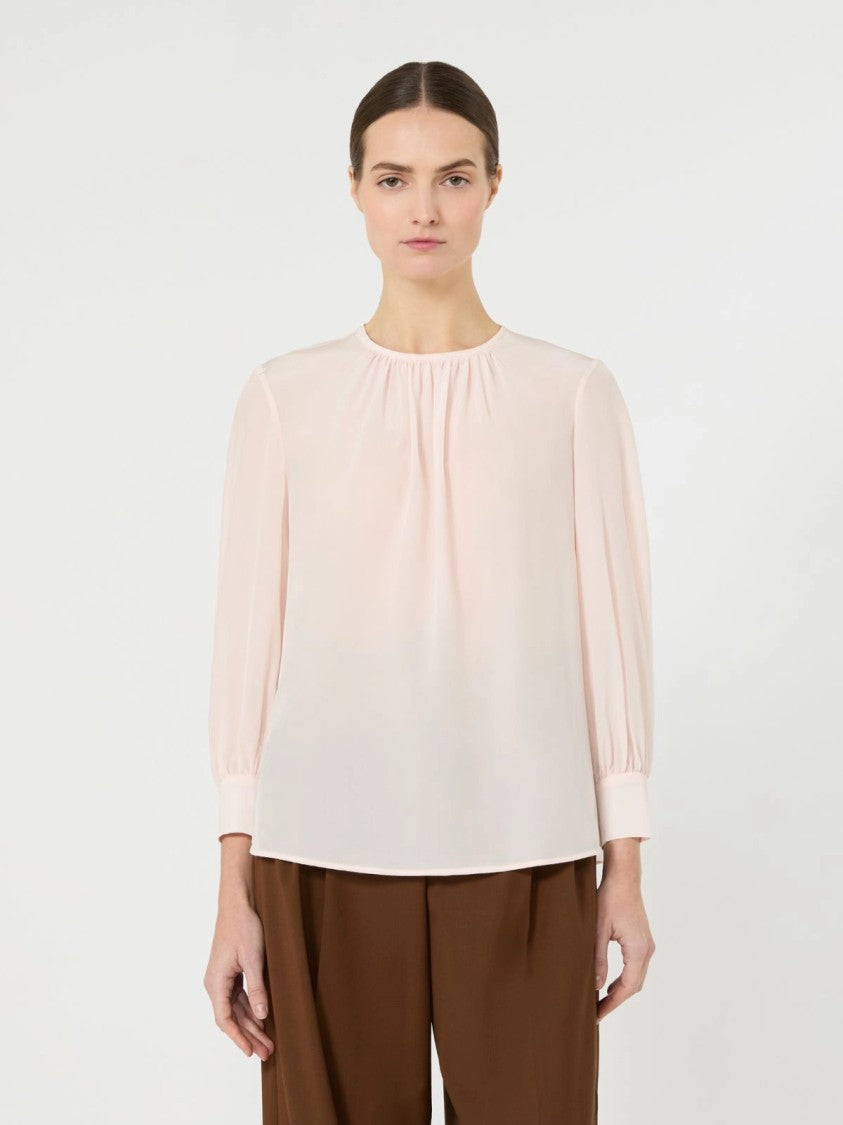 Max Mara Blush-Tone Blouse With Gathered Neckline And Puff Sleeves