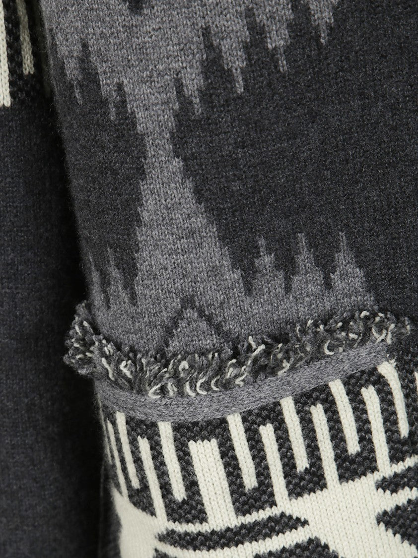 Alanui Geometric Patterned Cashmere Cardigan With Fringed Edges