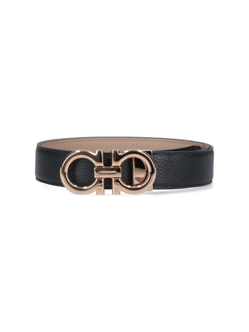 Ferragamo "Gancini" Reversible Belt Black