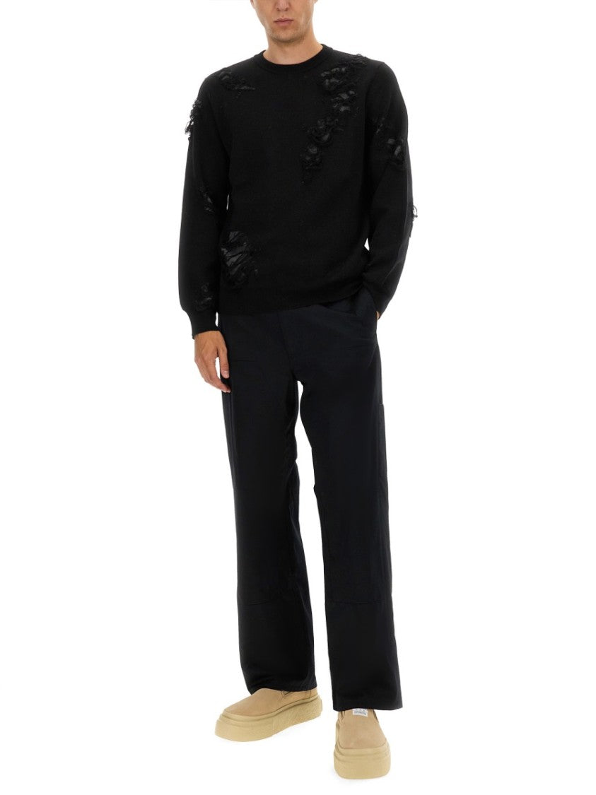 Mm6 By Maison Margiela Textured Black Wool Sweater With Relaxed Fit