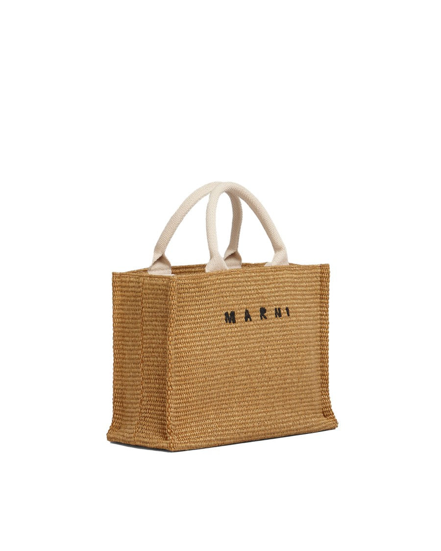 Marni Small Raffia-Effect Fabric Tote Bag