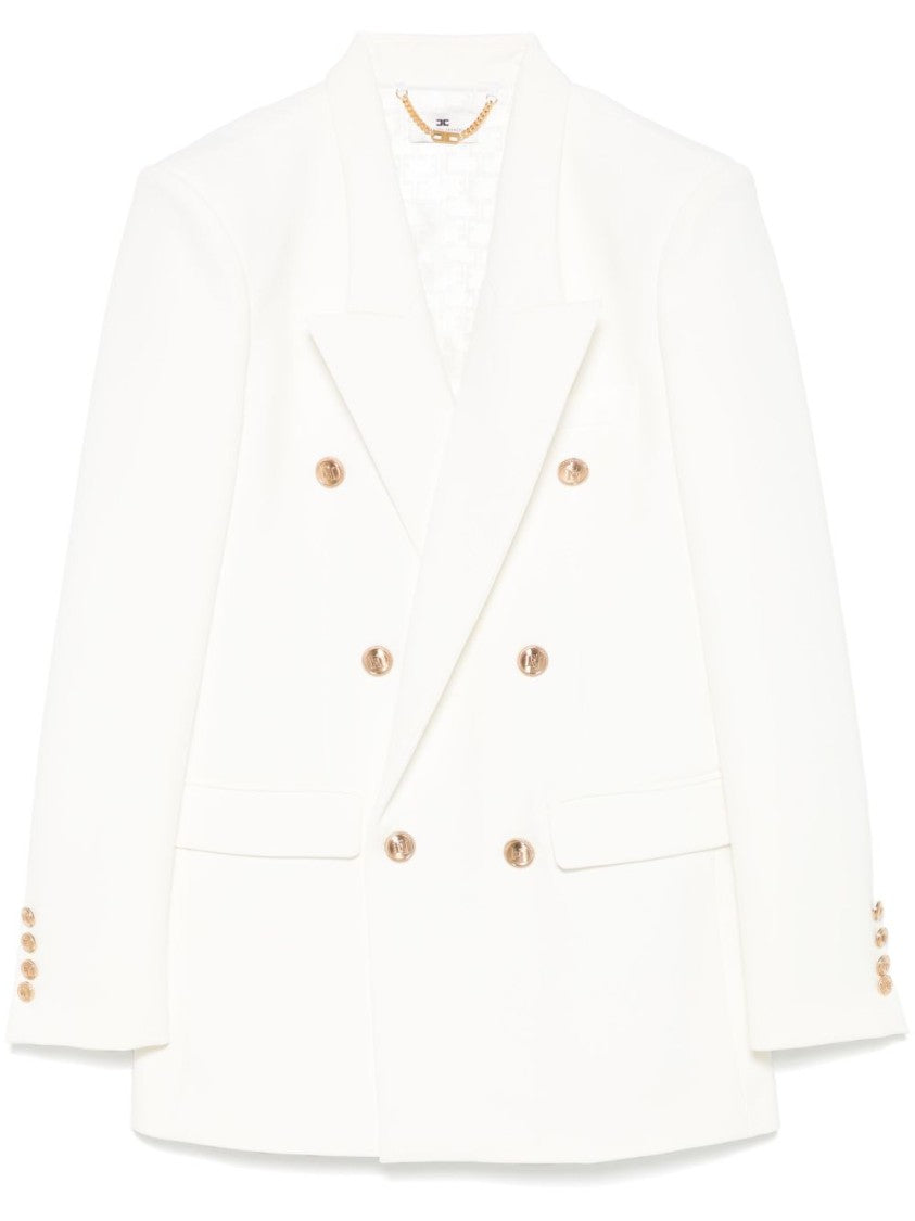 Elisabetta Franchi Double-Breasted White Jacket With Gold-Tone Buttons