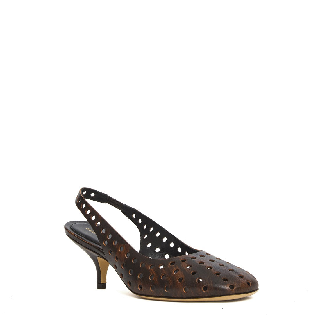 Dries Van Noten Perforated Leather Round Toe Slingback Pumps