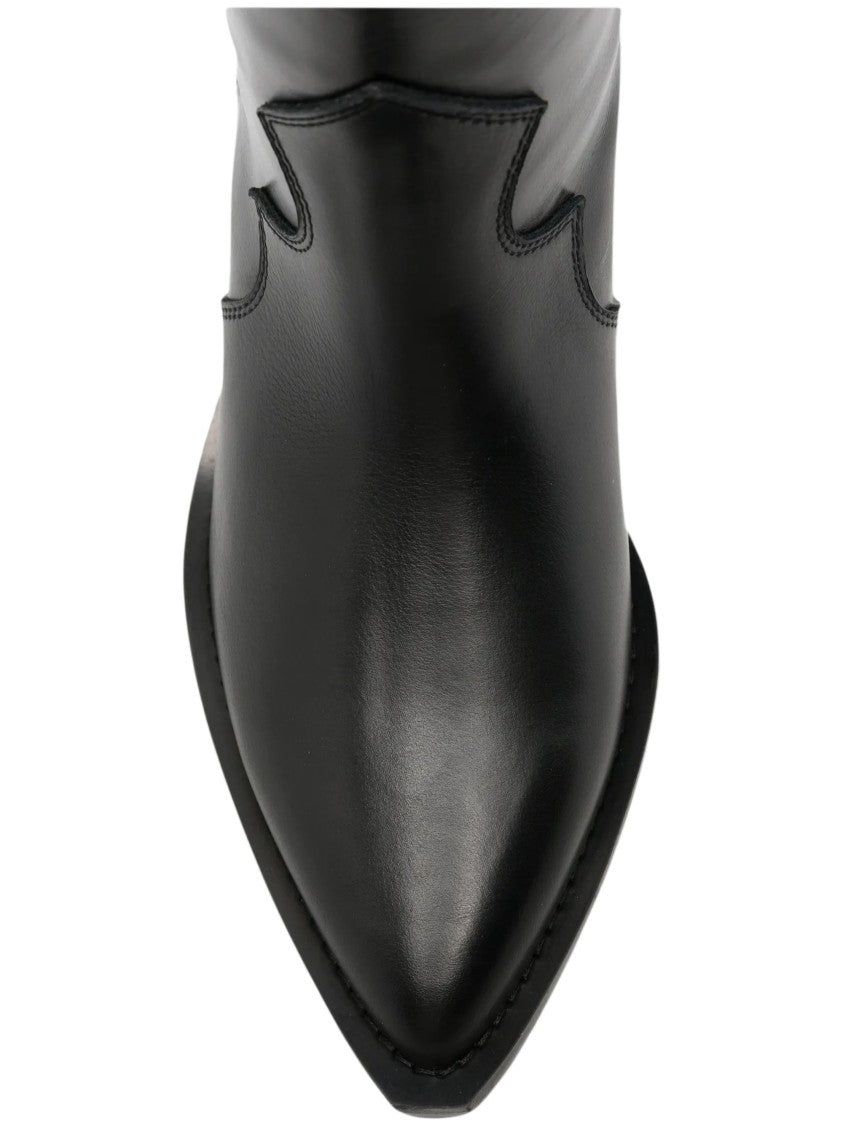 Via Roma 15 Black Sleek Logo Plaque Knee-High Leather Boots