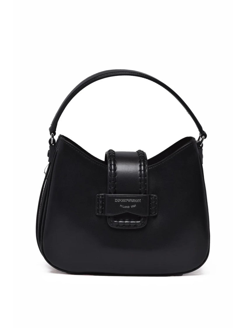 Emporio Armani Black Cowhide Belt-Closure Shoulder Bag