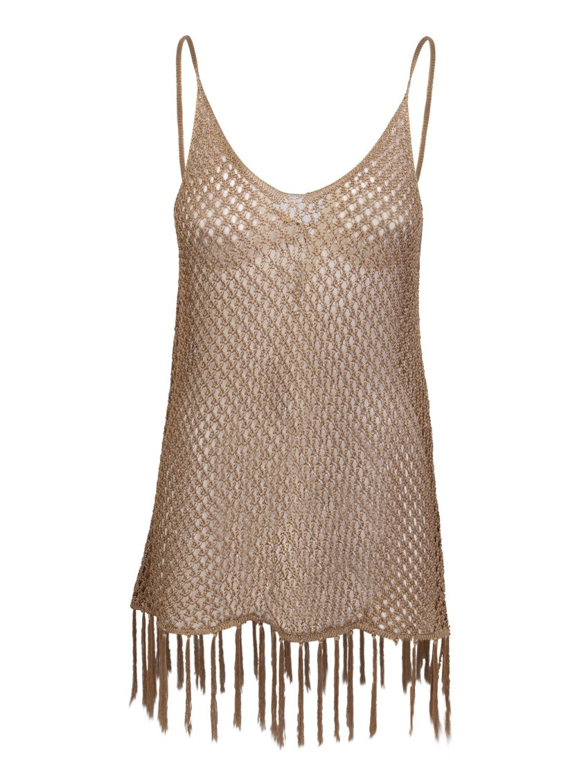 Dodo Bar Or Gold Mesh Spaghetti Top