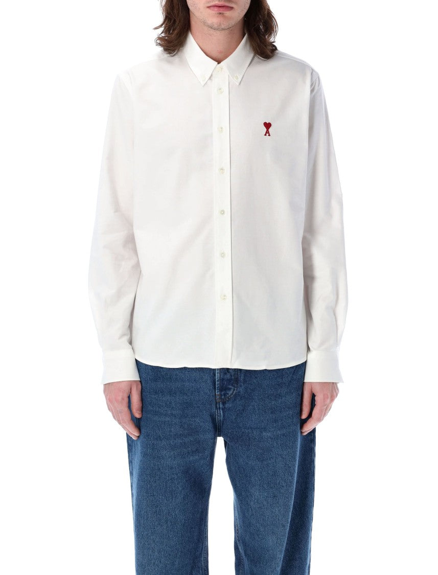 Ami Paris Ami De Coeur Embroidered Cotton Button-Down Shirt