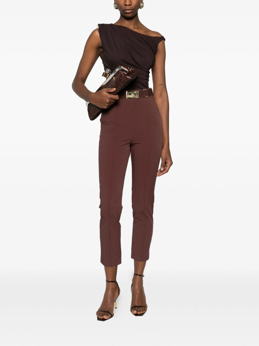 Elisabetta Franchi Cropped Tailored High Waist Belted Pants