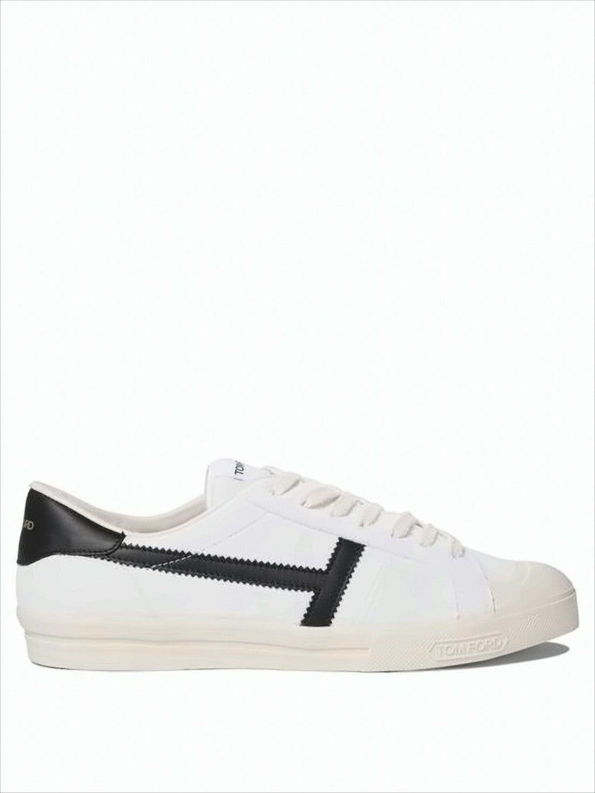 Tom Ford Low-Top White Leather Sneakers With Black Zigzag Stripe