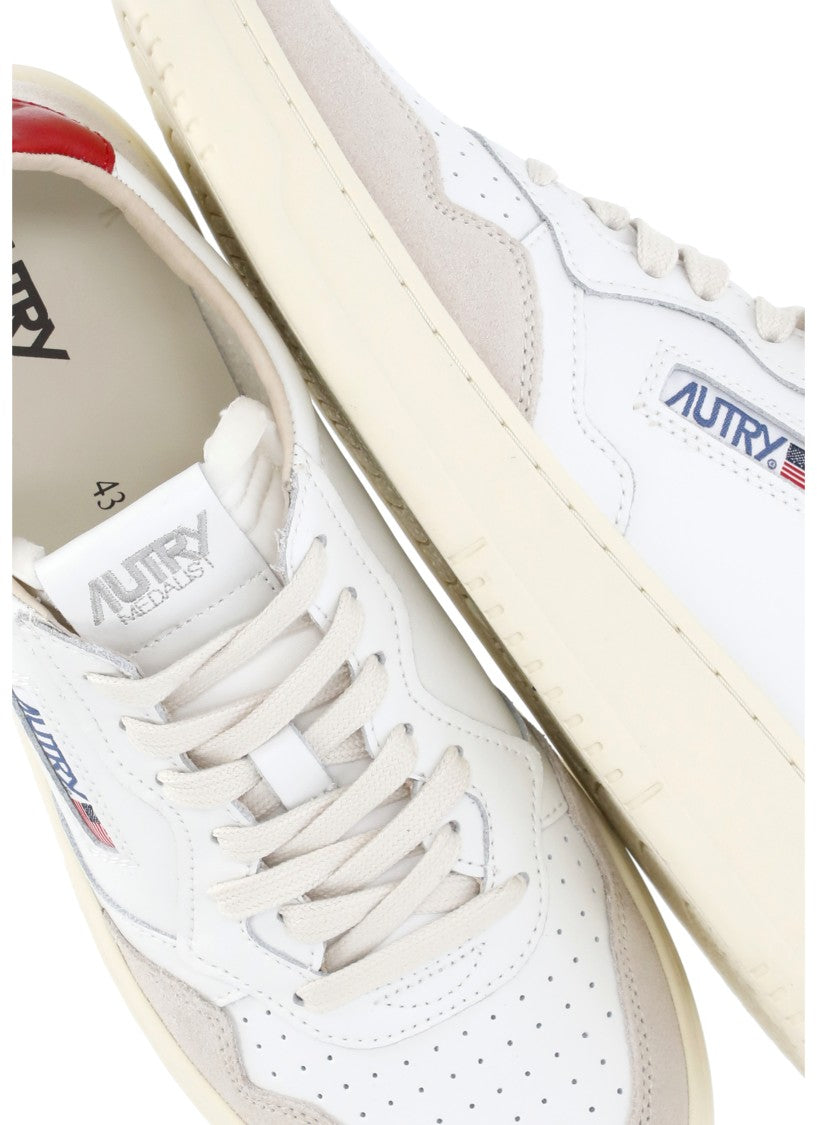 Autry White Medalist Low Suede-Blend Sneakers